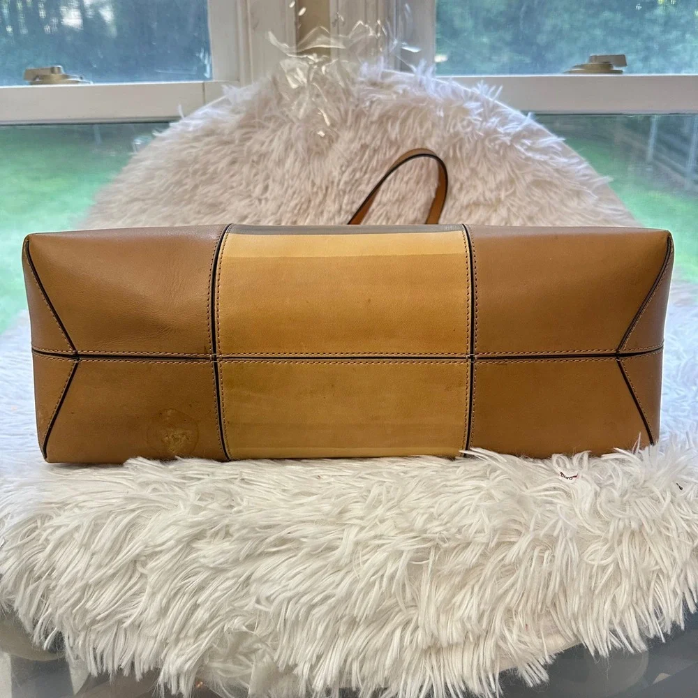Tory Burch Striped Multicolor Leather Tote with Tan Panels